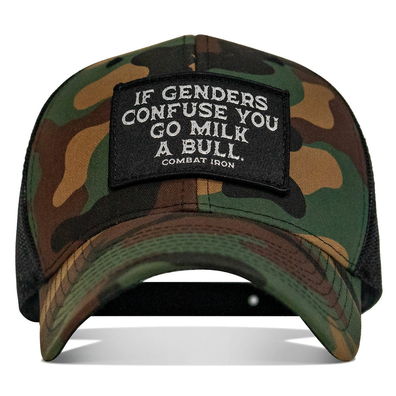 Load image into Gallery viewer, If Genders Confuse You, Go Milk A Bull Patch Snapback Hat