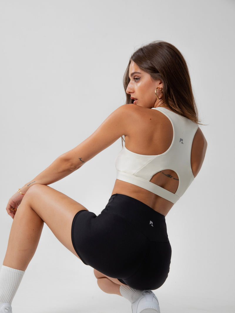Load image into Gallery viewer, Women's Heart Neckline Sports Bra - Beige | LuxeForm Medium Support