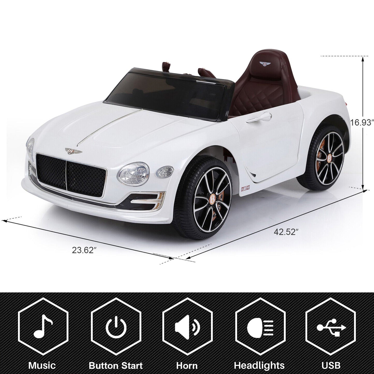 12V 2.4G Bentley Style Kids Electric Ride On Car with Remote Control