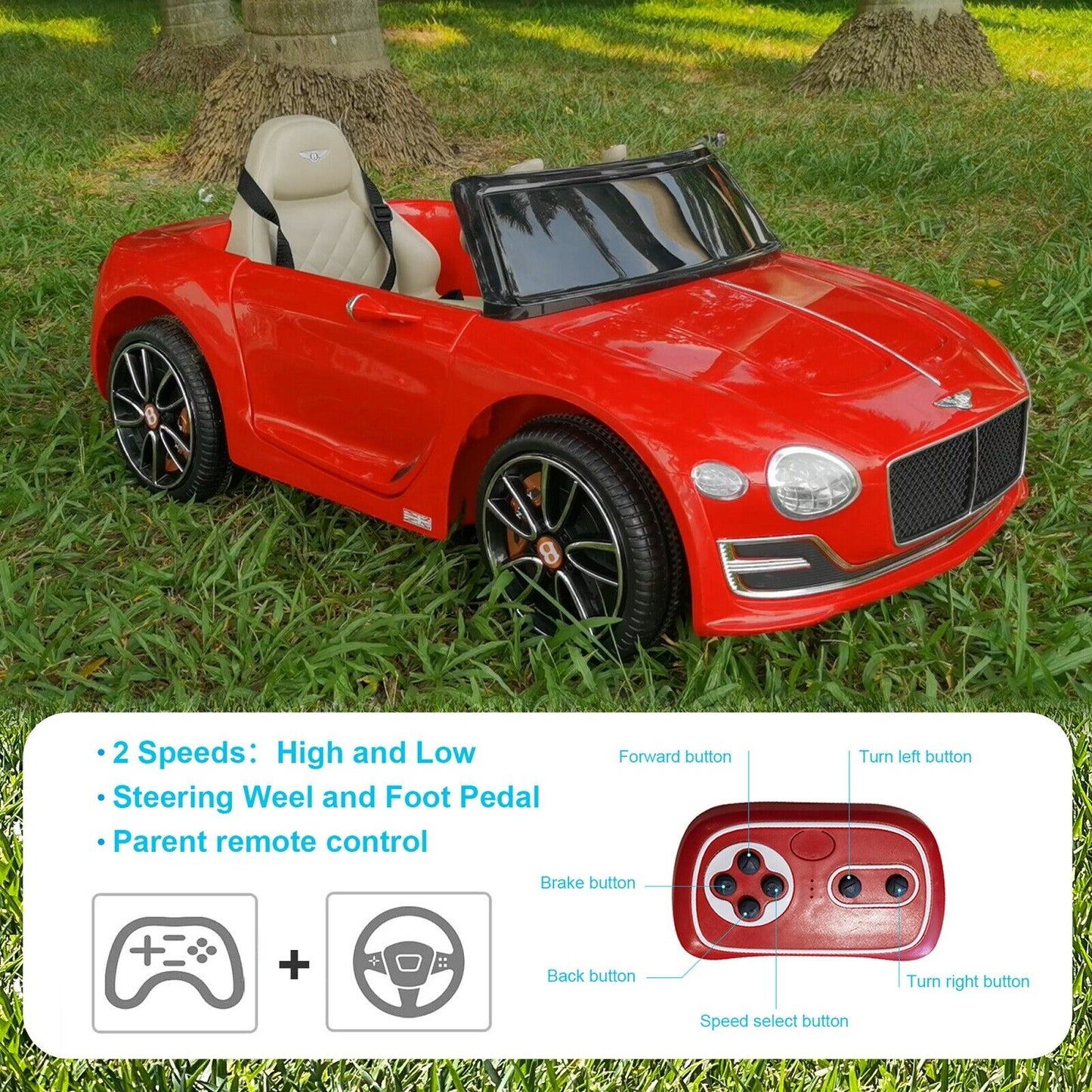 12V 2.4G Bentley Style Kids Electric Ride On Car with Remote Control