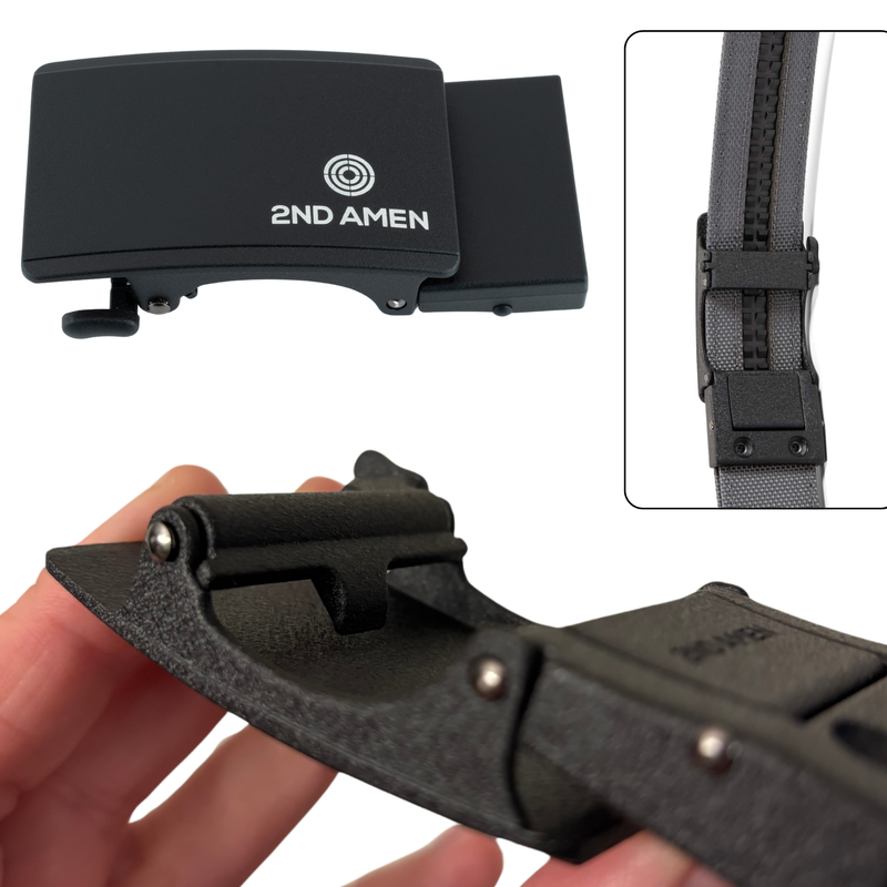 Load image into Gallery viewer, 2ND AMEN Gun Belt - Ratchet Track Buckle - Logo Black