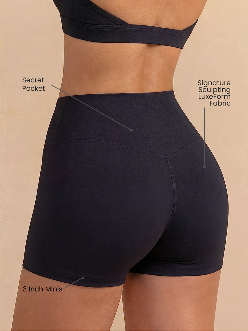 Load image into Gallery viewer, Women's Mini Sculpting Shorts 3 Inch - Black | Criss-Cross Waistband with Pocket