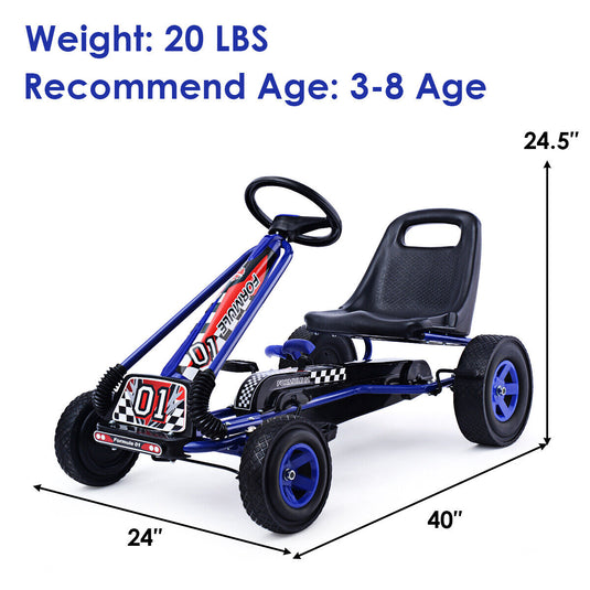 Blue Adjustable Seat Pedal Go Kart for Kids - 4 Wheel Ride On Toy