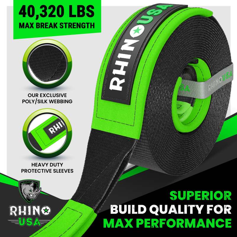 Rhino USA Recovery Tow Strap 4Inx30Ft (Black)