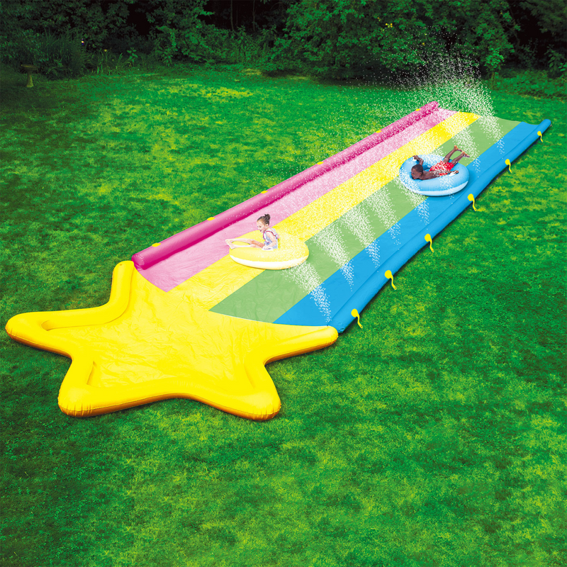 Load image into Gallery viewer, WOW Sports 40' x 8' Rainbow Star Super Slide with 2 Inflatable Sleds