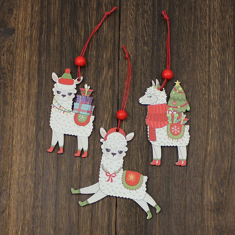 Load image into Gallery viewer, Classic Alpaca Wooden Christmas Ornament Set