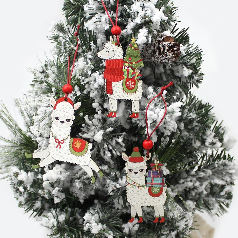 Load image into Gallery viewer, Classic Alpaca Wooden Christmas Ornament Set