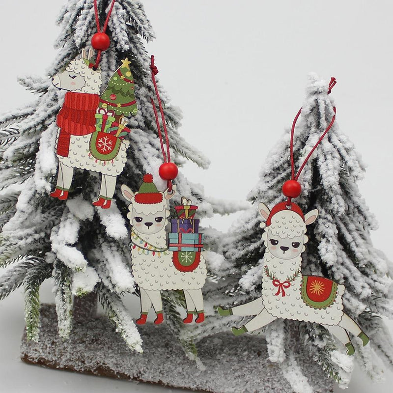 Load image into Gallery viewer, Classic Alpaca Wooden Christmas Ornament Set