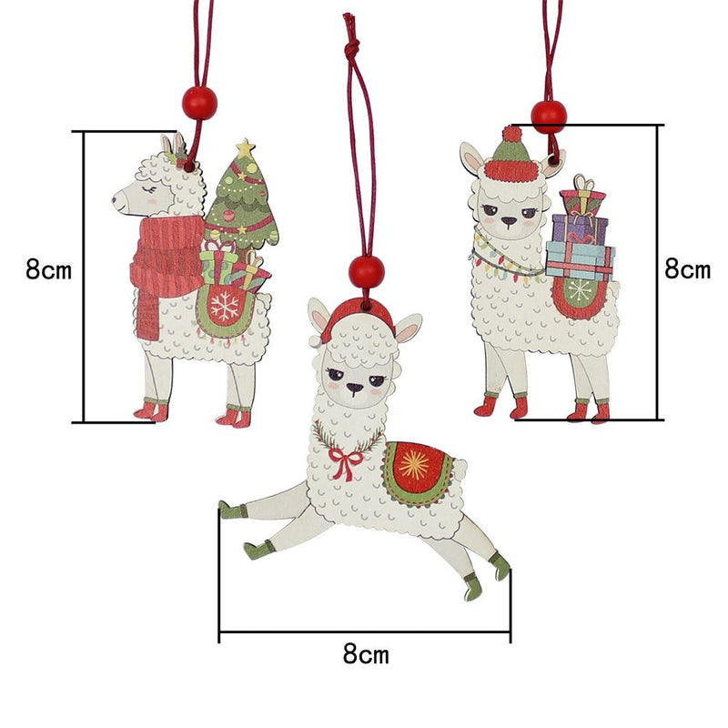 Load image into Gallery viewer, Classic Alpaca Wooden Christmas Ornament Set