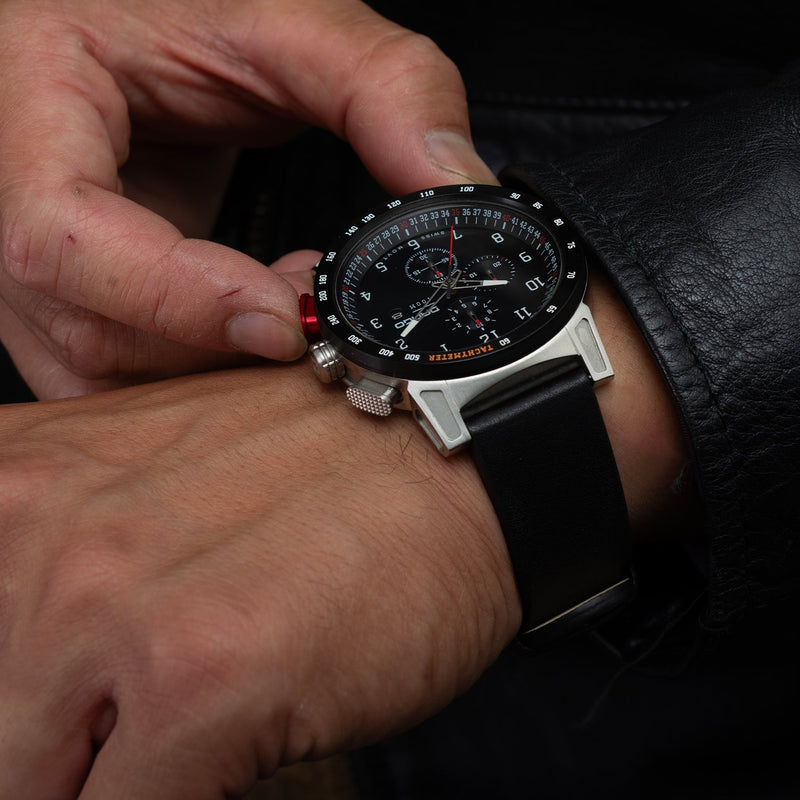 Load image into Gallery viewer, CR-01 - Chrono Watch with Italian Leather Strap - Jet Black