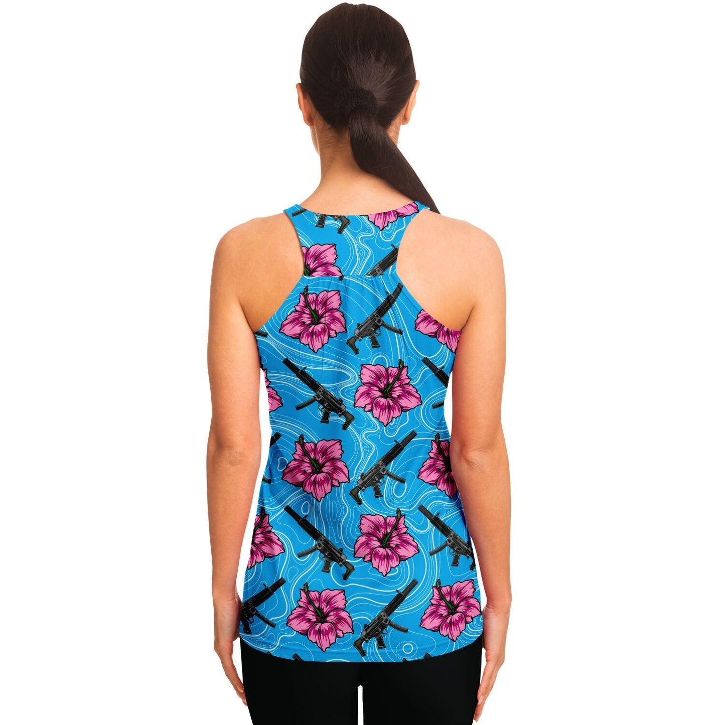 Rad Palm High Capacity Hibiscus Blue Flowy Racerback Tank Top