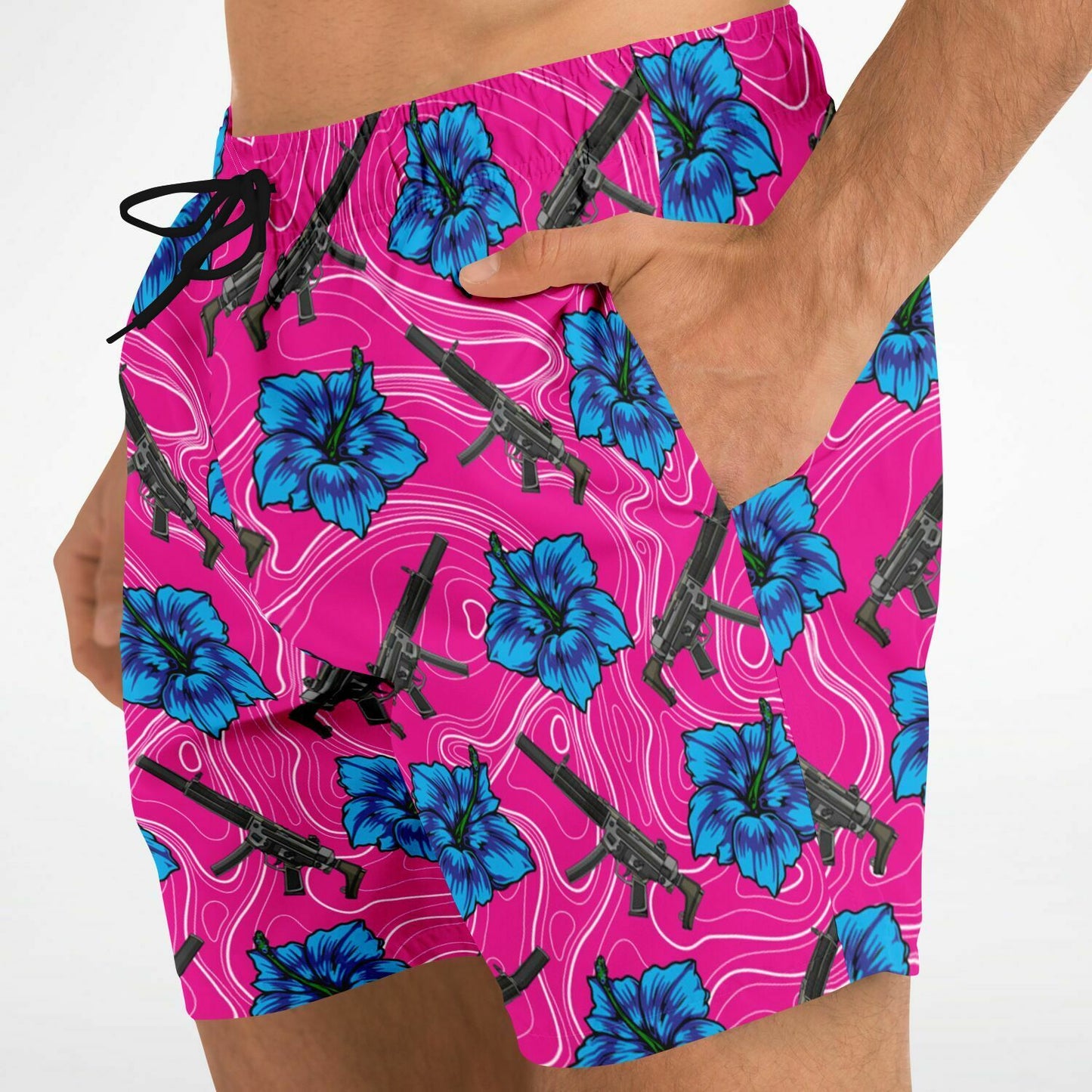 Rad Palm High Capacity Hibiscus Men's Swim Trunks