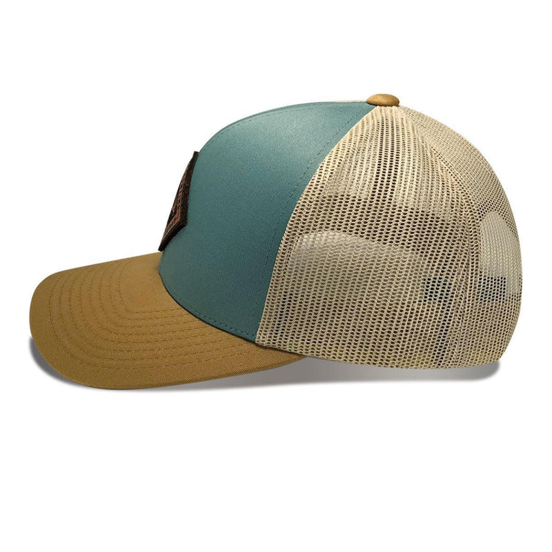 Load image into Gallery viewer, Delta Sky Blue Leather Patch Trucker Hat
