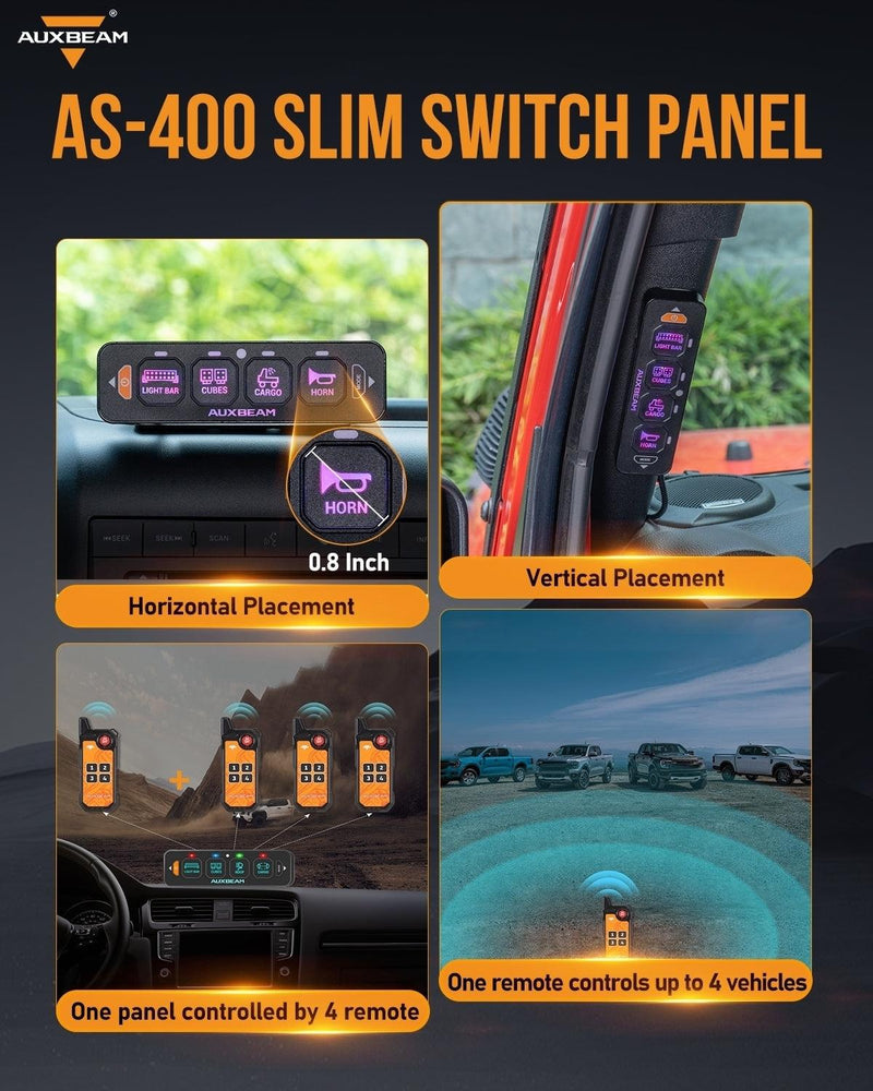 Load image into Gallery viewer, AS-400 RGB Slim Switch Panel with APP&Remote Control, Toggle/ Momentary/ Pulsed Mode Supported(One-Sided Outlet)