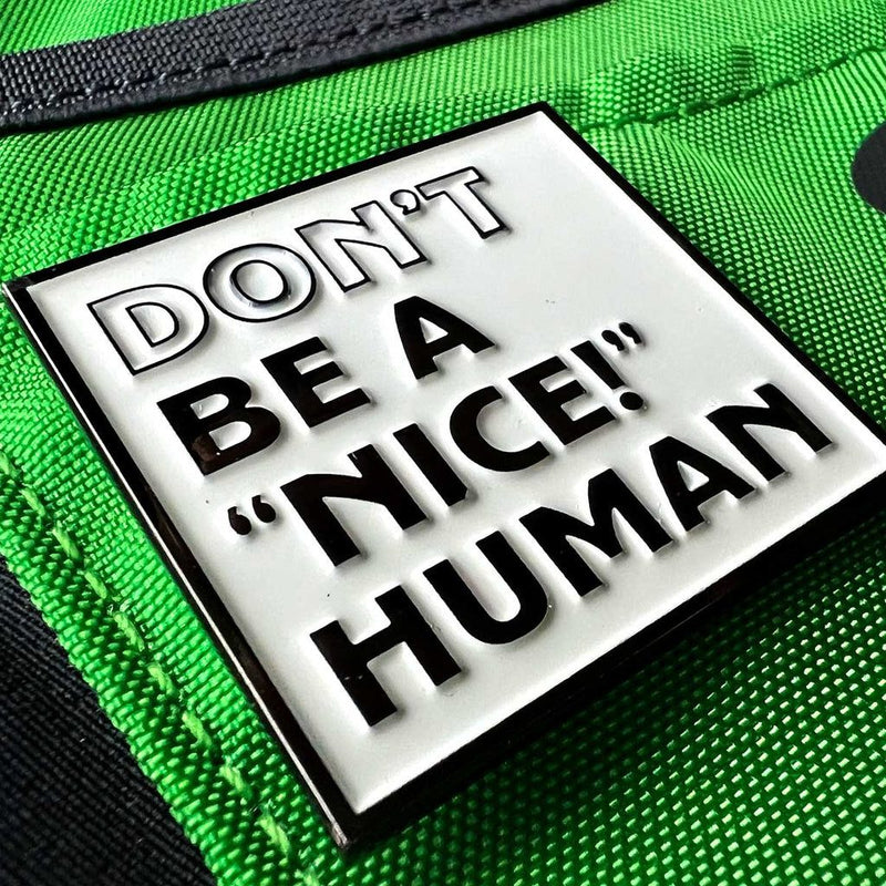 Load image into Gallery viewer, "Don't Be A 'NICE!' Human" Pin - Double Metal Backer