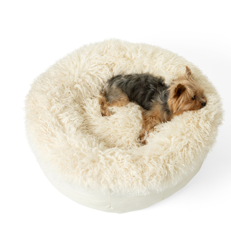 Load image into Gallery viewer, PupPouf™ Luxe Faux Fur Donut Dog Bed - Plush Sheep Ivory