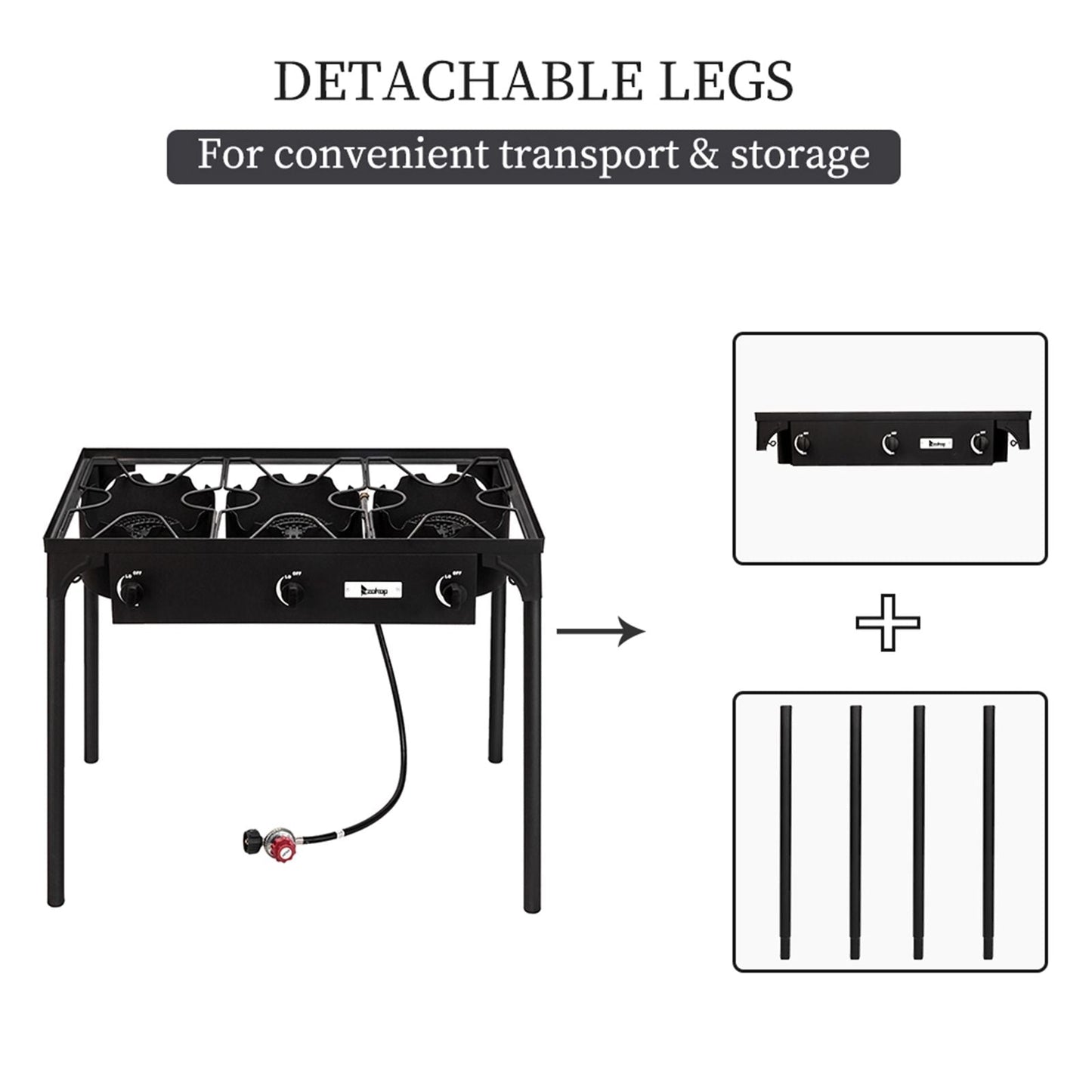 225,000 BTU Outdoor Propane Camp Stove โ 3 Burner Cooker