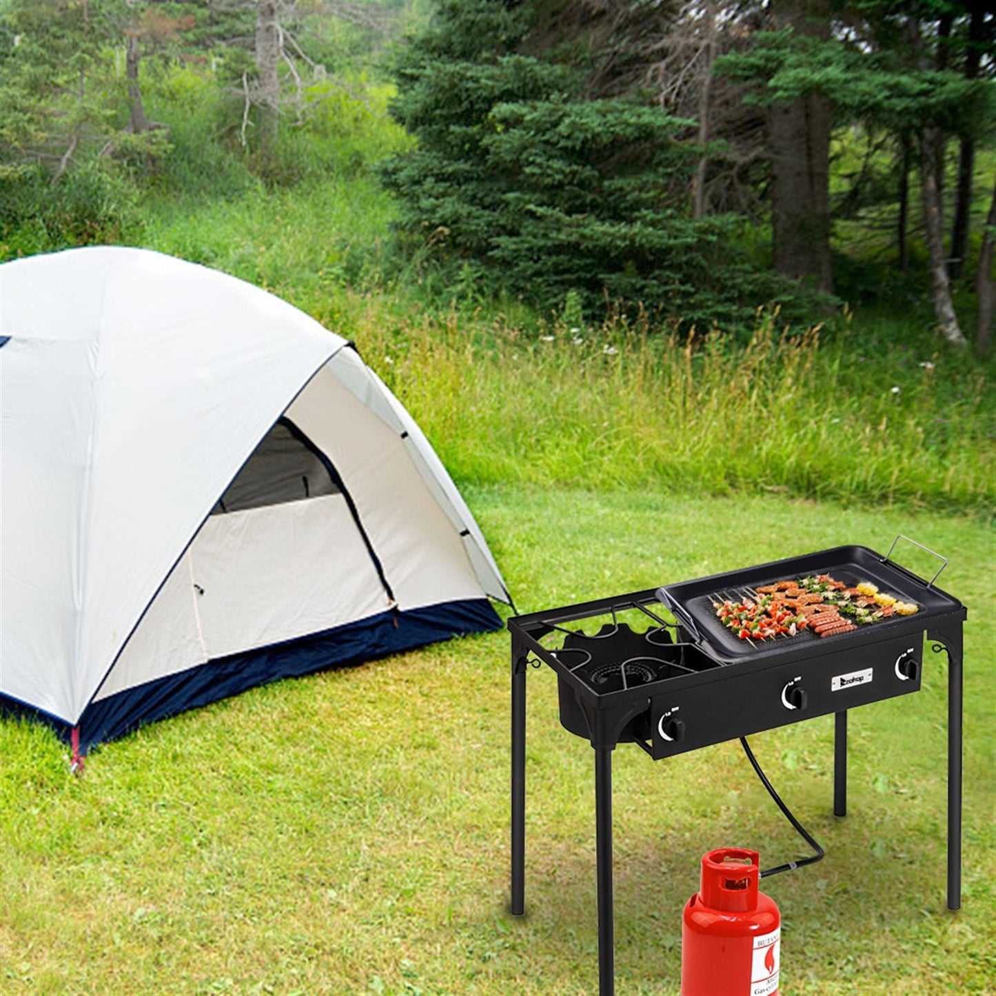 225,000 BTU Outdoor Propane Camp Stove โ 3 Burner Cooker