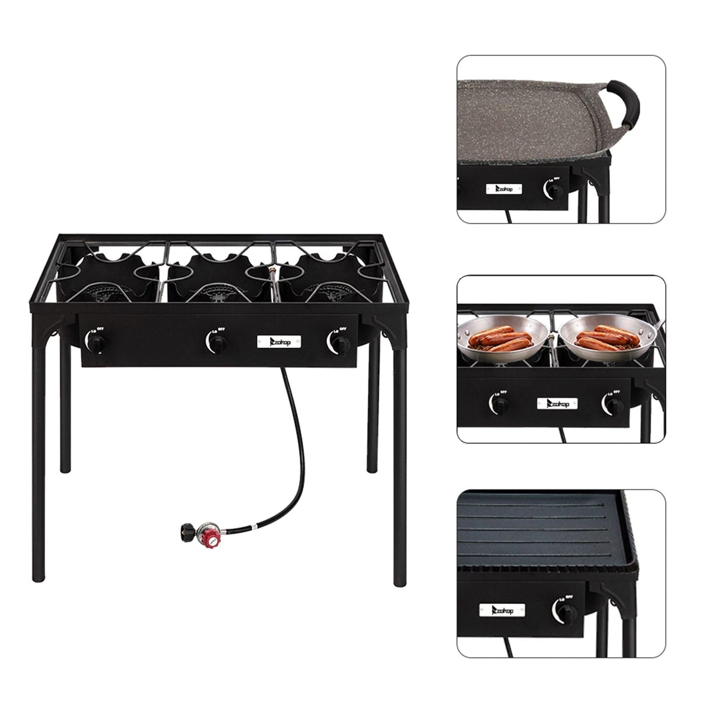 225,000 BTU Outdoor Propane Camp Stove โ 3 Burner Cooker