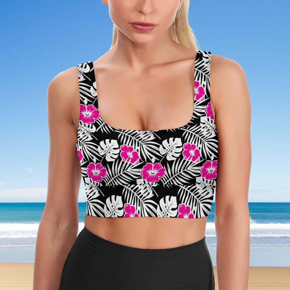 Pink on White Longline Bra Top
