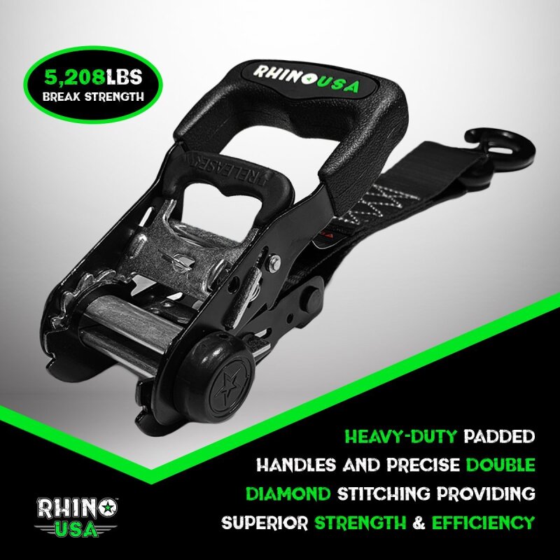 Rhino USA Heavy Duty Ratchet Tie-Down 4-Pack (Blue) 1.6In X 8Ft
