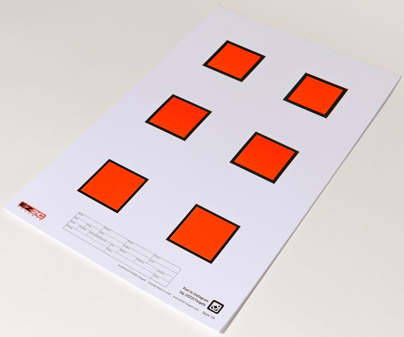 Load image into Gallery viewer, 25 EZ2C Targets #18: Six 2” Squares Paper Shooting Targets Tear=Off Pad of 25 11"x17" USA MADE
