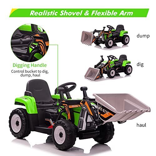 12V Battery-Powered Kids Excavator Ride-On Toy with Music and Headlights - Perfect Xmas Gift!