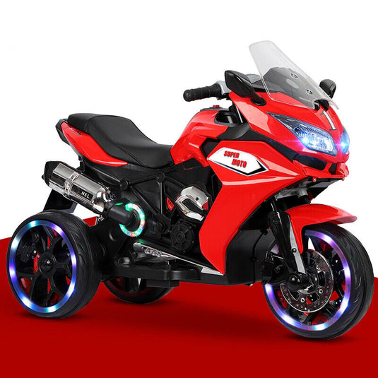Electric Ride-On Motorcycle for Kids with LED Wheels, Music, and Screen - Red