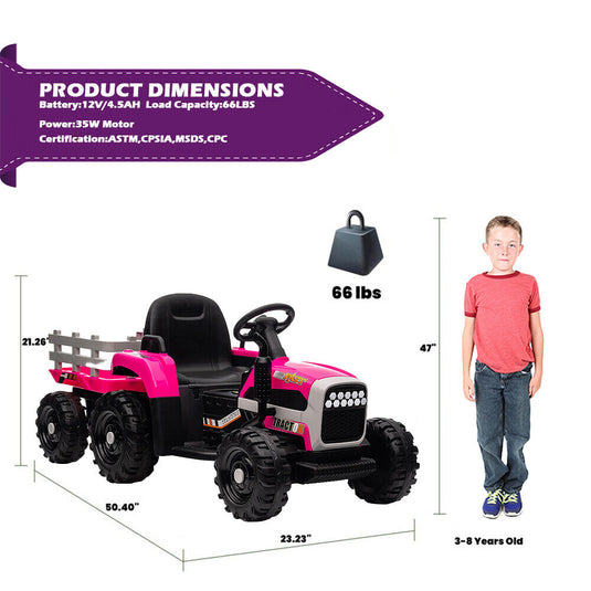 Electric Ride-On Tractor and Trailer for Kids - Red Toddler Toy