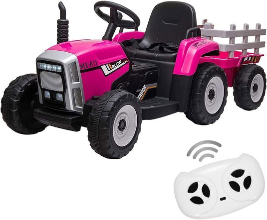 Electric Ride-On Tractor with Trailer for Kids - LED Lights, USB Music Player