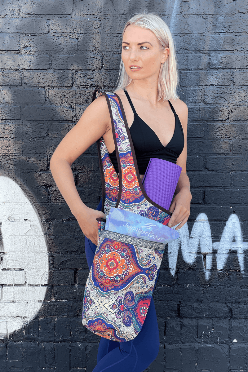 Load image into Gallery viewer, JupiterGear Yoga Mat Carrying Tote Bag with Large Pockets