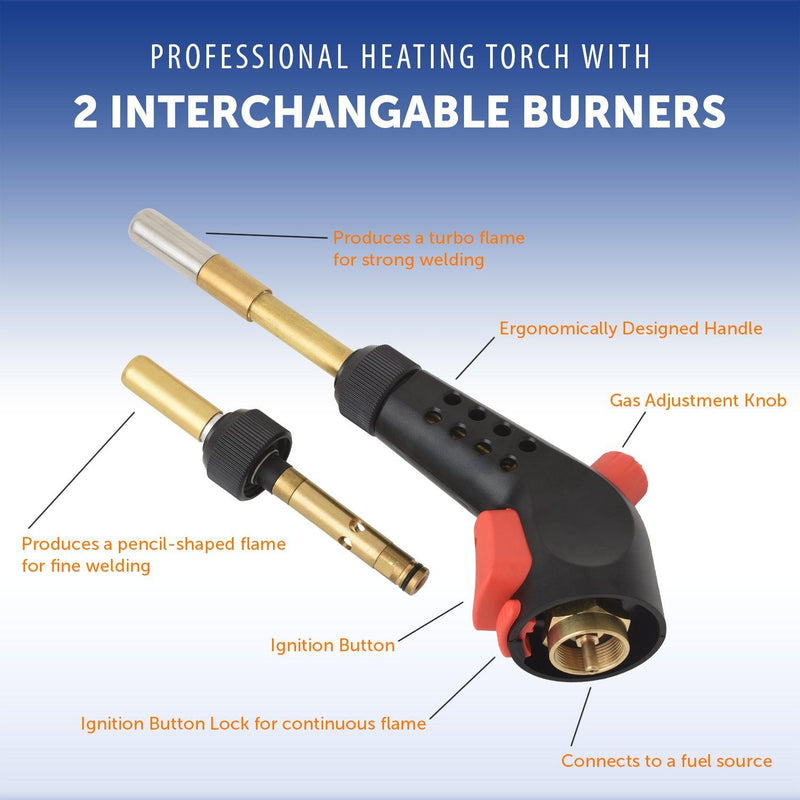 Load image into Gallery viewer, Flame King Propane Gas Blow Torch with Push Button Igniter & 2 Interchangeable Heads