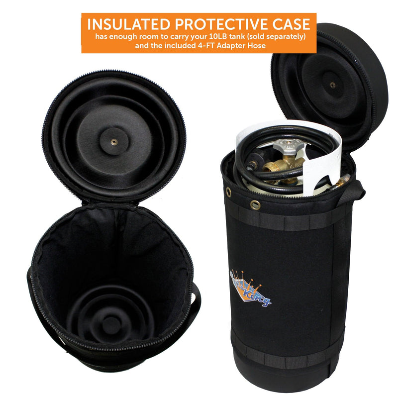 Load image into Gallery viewer, Flame King Propane Gas Hauler Kit-Insulated Protective Carry Case for 10lb Propane Tank plus Adapter Hose