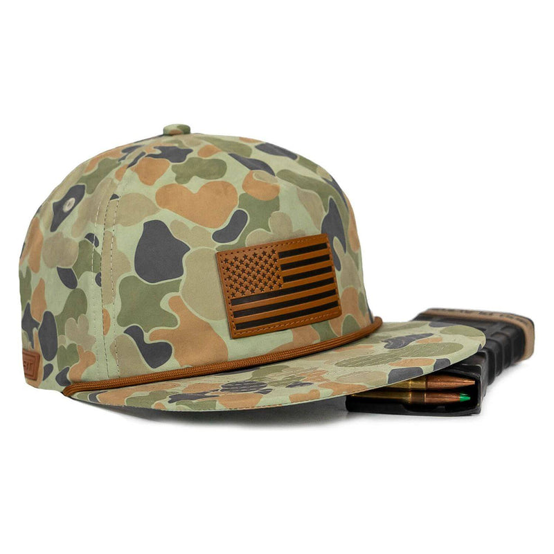Load image into Gallery viewer, American Flag Leather Patch Crushable Rope Snapback Hat