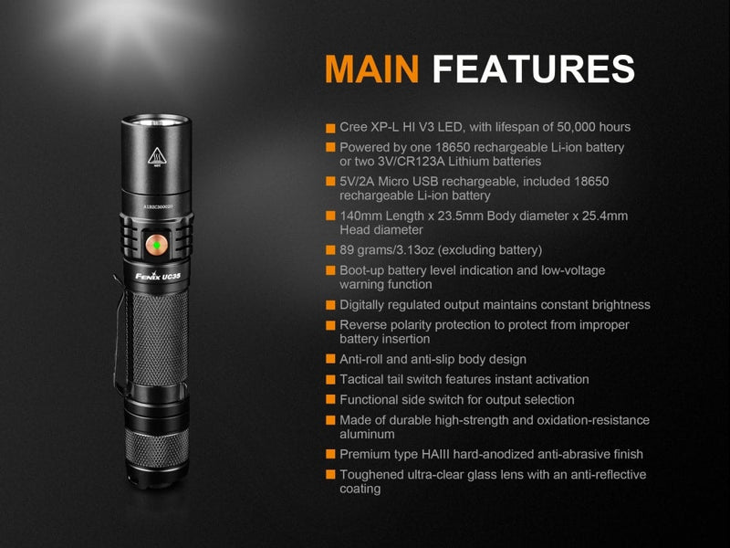 Load image into Gallery viewer, Fenix UC35 V2.0 LED Rechargeable EDC Flashlight