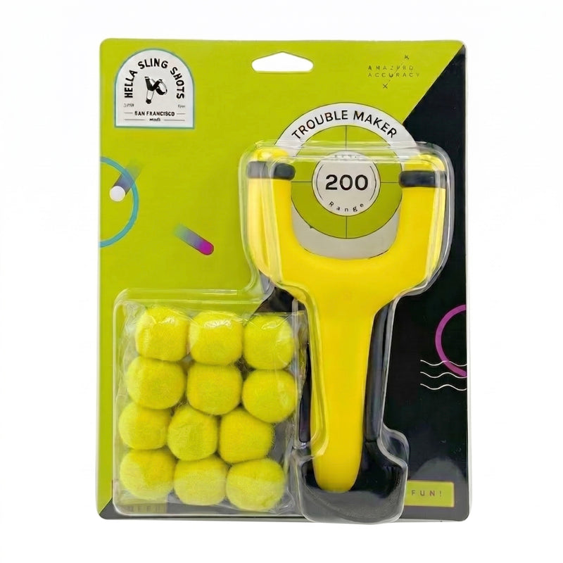 Load image into Gallery viewer, Neon Yellow Trouble Maker Slingshot + Felt Ammo