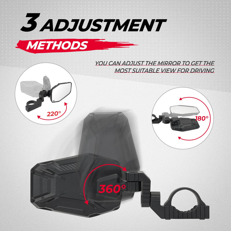Load image into Gallery viewer, UTV Side Mirrors Fit 1.65"-2" Roll bar for RZR/ X3/ Pioneer/ Talon/ Kawasaki/ CFMOTO (1 pair)