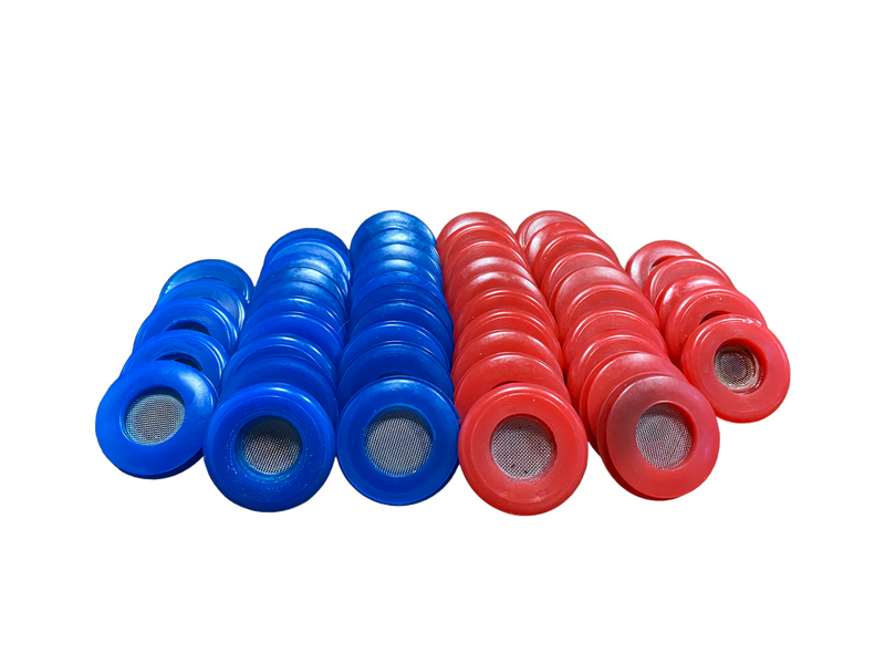 Load image into Gallery viewer, 25 Red & 25 Blue Poly Seal With Filter Gladhand 50 PACK | 10017RBF