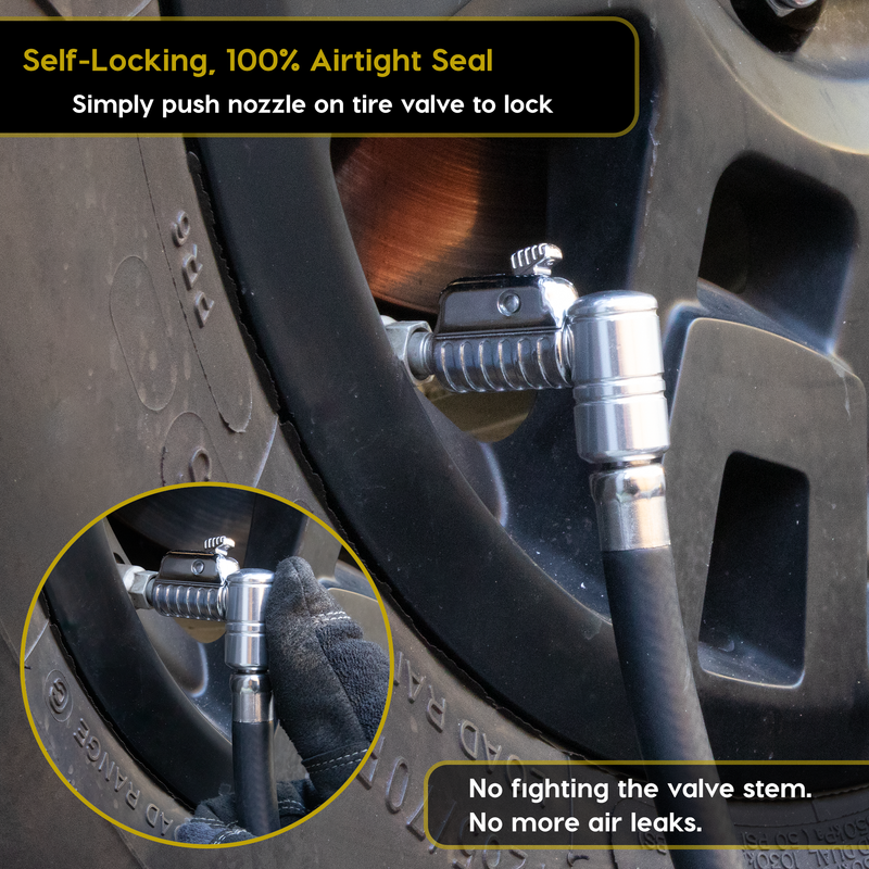Load image into Gallery viewer, Lightning™ L2X Quick-Connect Locking Tire Inflator Air Chuck Extension | Patented Lock-on Compressor Hose Attachment (Open Flow)