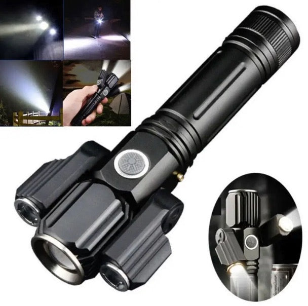 Load image into Gallery viewer, 3 Head Zoomable Rechargeable LED Flashlight