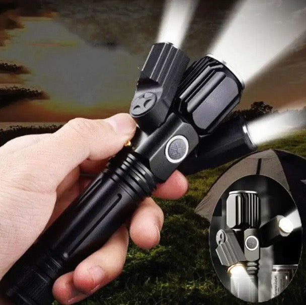 Load image into Gallery viewer, 3 Head Zoomable Rechargeable LED Flashlight