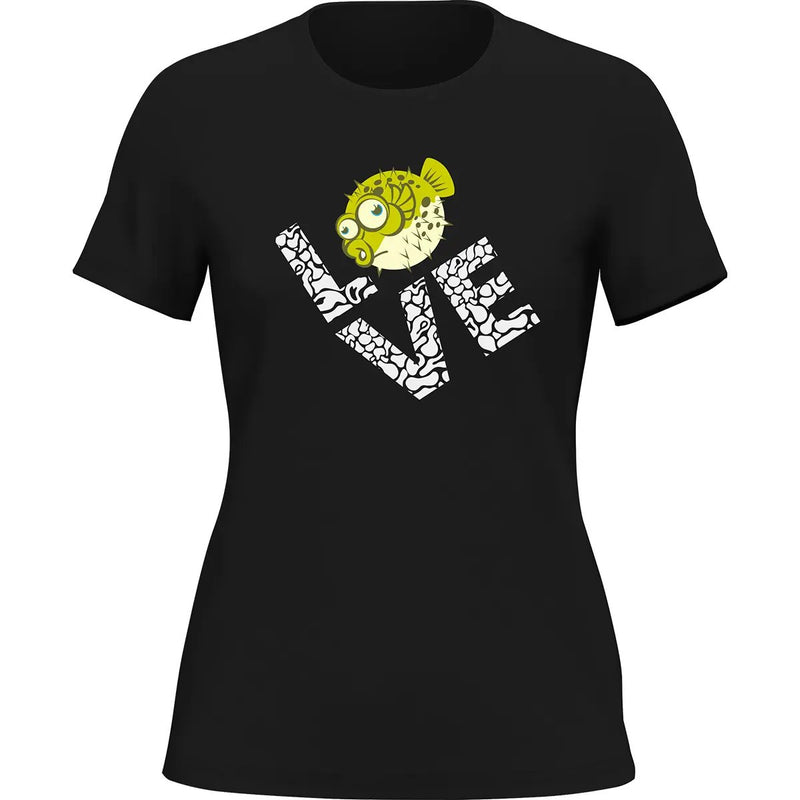 Load image into Gallery viewer, Love Fishing Green Blowfish Globe T-Shirt for Women