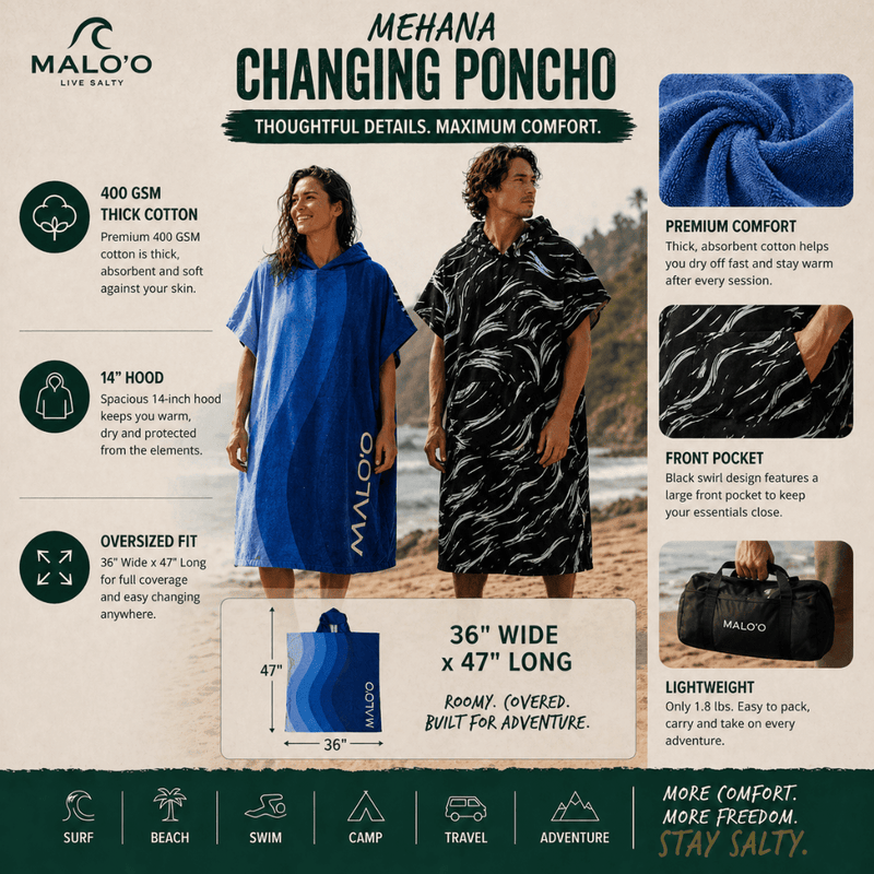 Load image into Gallery viewer, Mehana Changing Poncho – Quick-Dry Surf Poncho & Hooded Towel for Beach & Water Adventures