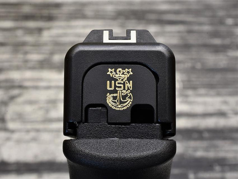 Load image into Gallery viewer, Milspin Custom Engraved NAVY Glock Slide Back Plates (Most Popular)