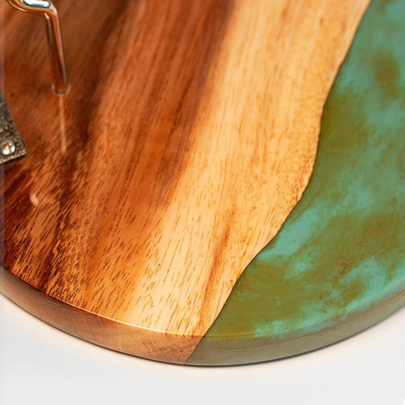 Load image into Gallery viewer, One of a Kind Teal and Orange Pearl Epoxy Resin Live-Edge Wood Hook and Ring Toss Game