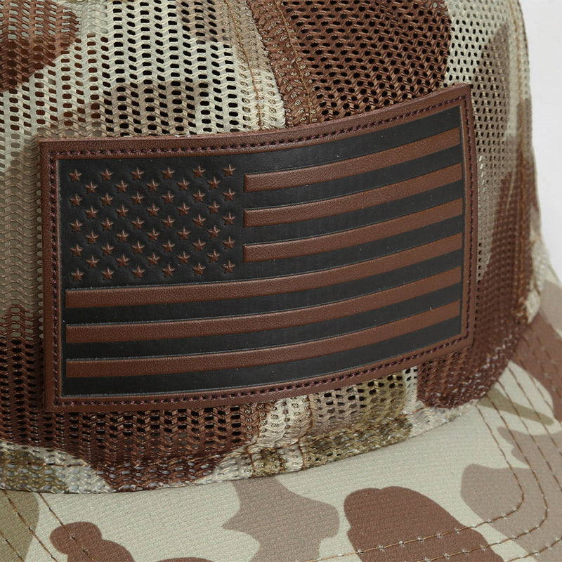 Load image into Gallery viewer, Old School Desert Camo All Mesh Leather Patch American Flag Hat