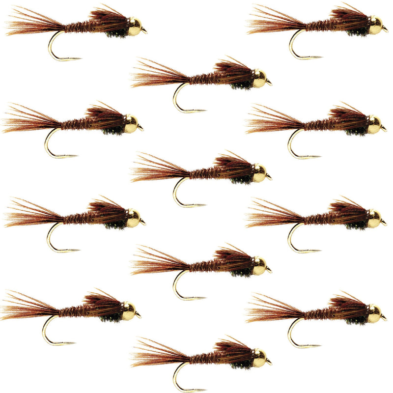 Load image into Gallery viewer, Barbless Bead Head Pheasant Tail Nymph Fly 1 Dozen Flies Hook Size 14