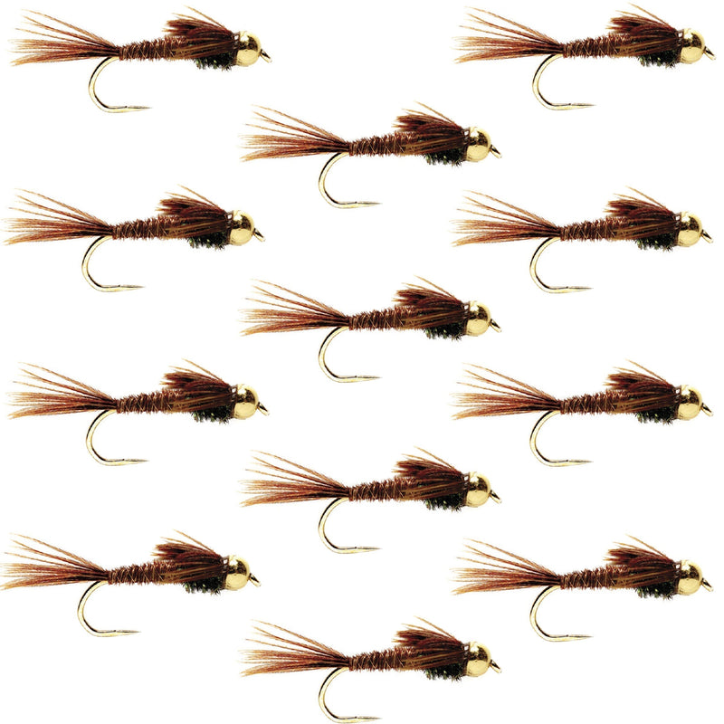 Load image into Gallery viewer, Barbless Bead Head Pheasant Tail Nymph Fly 1 Dozen Flies Hook Size 10