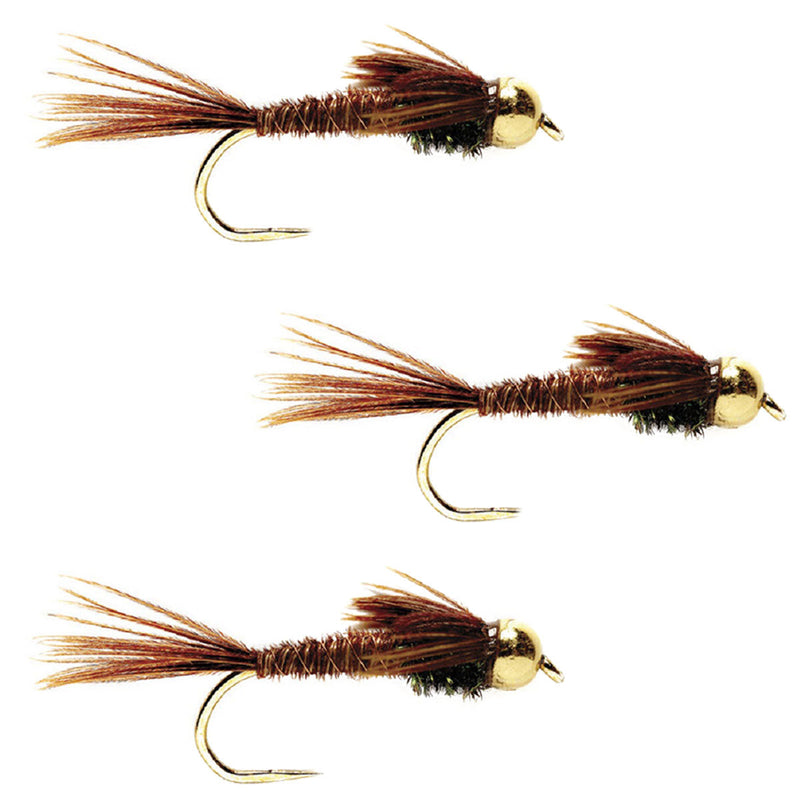 Load image into Gallery viewer, 3 Pack Barbless Bead Head Pheasant Tail Nymph Fly Hook Size 10
