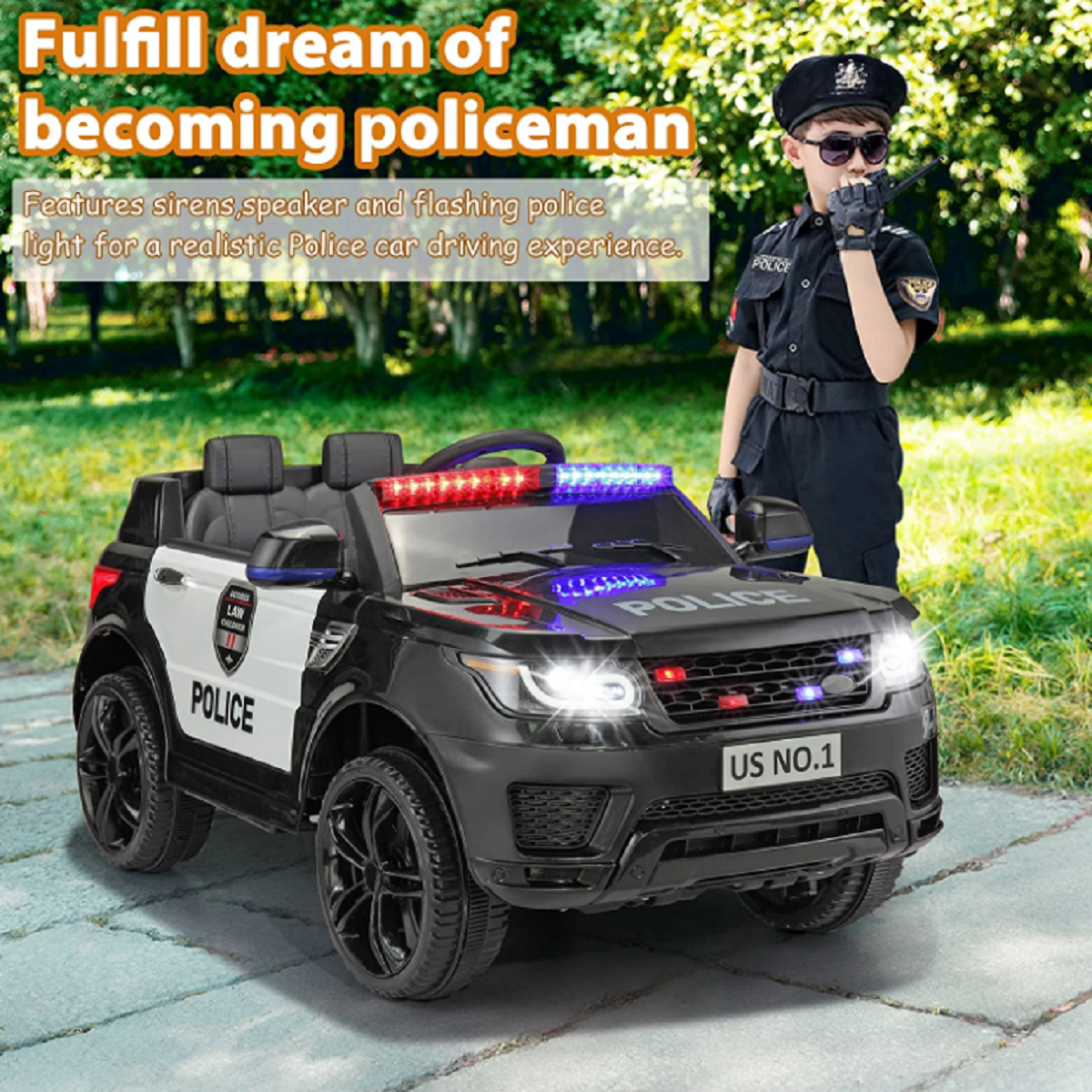Police Car Electric Ride-On SUV for Kids with Remote Control - 12V Battery Powered Truck Toy